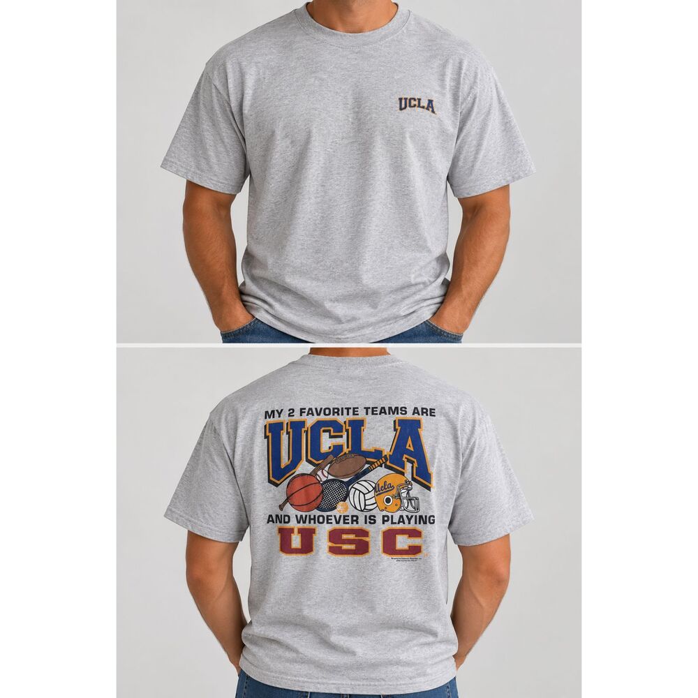 Vintage 90s UCLA vs USC Rivalry T-Shirt Large Grey Tultex My 2 Favorite Teams